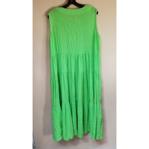 E Stewart Womens Button Front Tiered Sleeveless Midi Shirt Dress Light Green - Picture 2 of 5